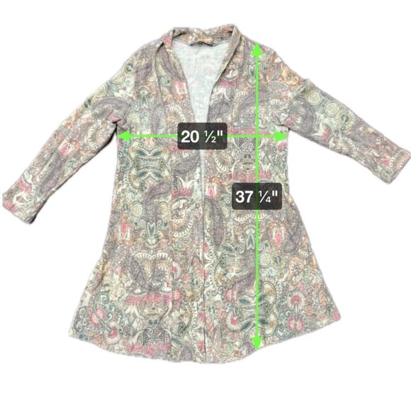 Vintage Robert Kitchen Womens Brown Paisley Open Front Long Cardigan SZ XXLarge - Picture 7 of 8